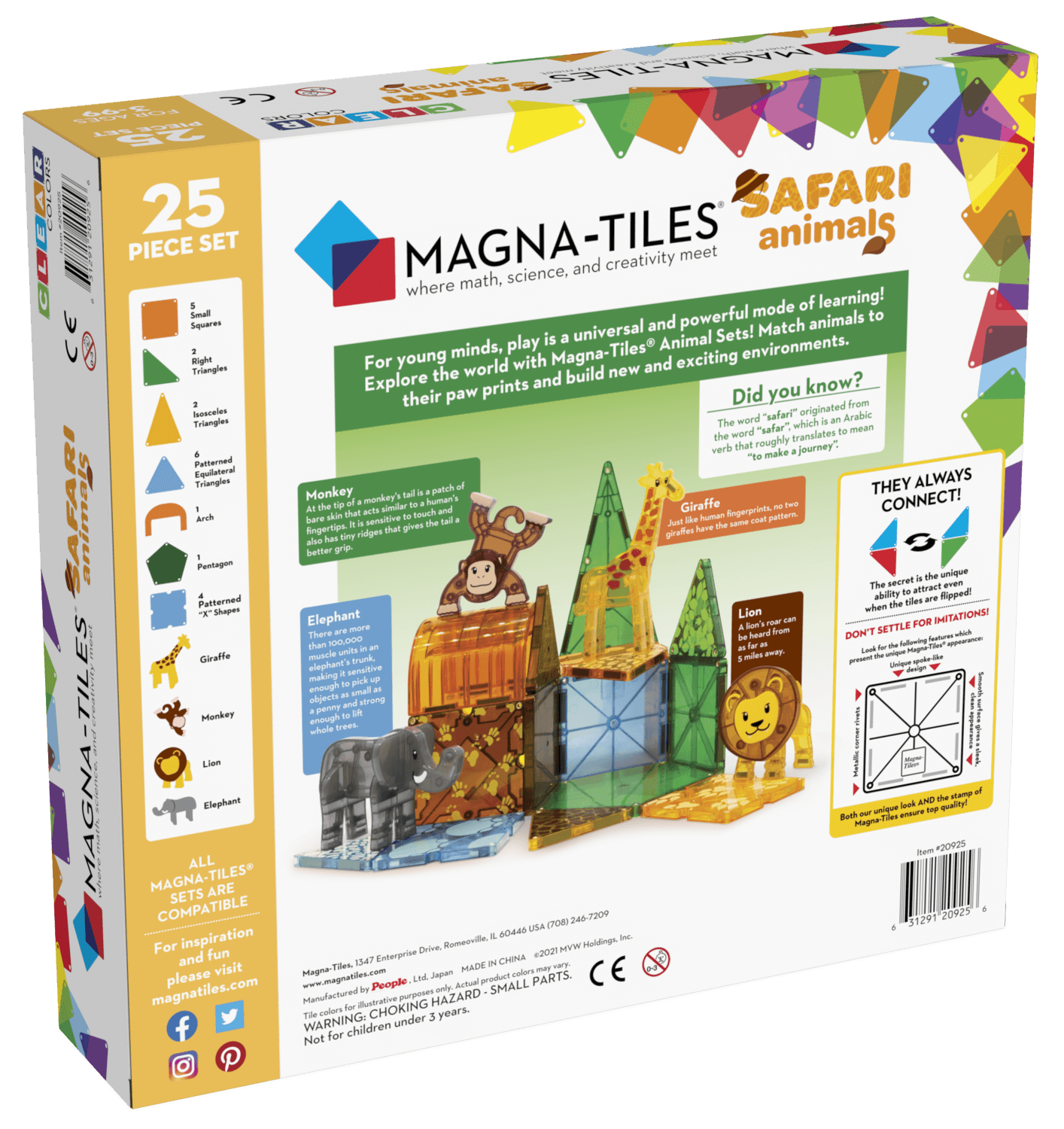 Magna Tiles Μαγνητικό Παιχνίδι 25 κομματιών Safari 2 tosodakids.gr